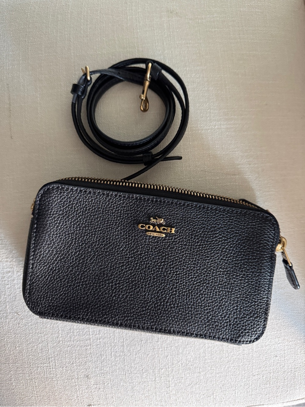 Coach Black Pebbled Leather Crossbody Wallet